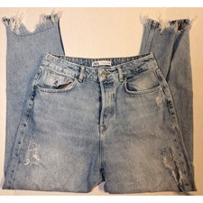 Zara Light Wash Distressed High Waisted Mom Jeans Button Fly Size 8 US 30 MEX picture