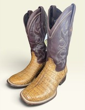 Stetson Men's Caiman Boots Cognac Square Toe Size 8.5EE picture
