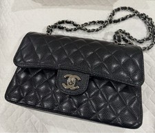 Authentic CHANEL Classic Double Flap Silver Hardware Shoulder Bag Small Black picture