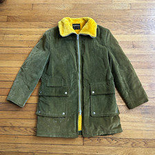 VTG 70s Puritan Khaki Faded Corduroy Jacket Yellow Faux Fur Lining Sz M USA Made picture