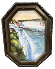 Vintage Octagon Niagra Falls Metal Miniatue Picture Print Wall Art 6 x 4.5” picture