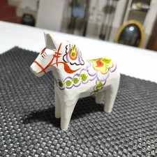 Vtg Nils Olsson White Dala Horse 4” Sweden Hand Painted Folk Art Dalahast picture