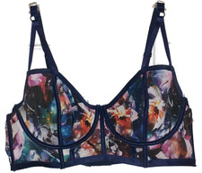 TORRID Plus Size 1 1X Bra Blue Floral Strappy Underwire Longline picture