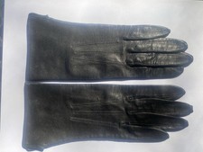 Beautiful pair of authentic vintage women's black leather dress gloves. picture