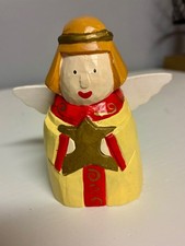Vintage Midwest of Cannon Falls Folk Art Carved Wooden Angel Figurine Star picture