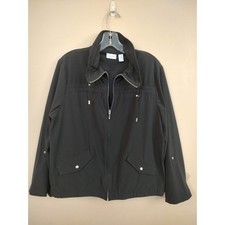 Zenergy by Chico's Black Full Zip Roll Tab Jacket Size 2 Large Windbreaker 0113 picture