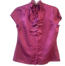 Talbots Magenta Cap Sleeve Silk Blend Blouse Cascading Ruffle Women’s Size 10 P picture