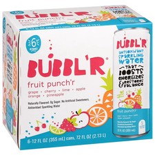 BUBBL'R Antioxidant Sparkling Water, Fruit Punch'r, 12 fl oz, 6 Pack Cans picture