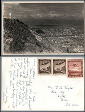Santiago Chile postcard Visto desde el San Cristobal Foto Mora airmail RPPC picture