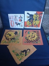 Vintage Holiday Mostly Crepe Paper Napkins Halloween Lot Of 5 picture
