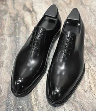 Handmade Men's Black Tuxedo Shoes, Genuine Leather Oxford Dress Shoes For Men picture