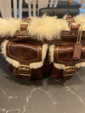 Vintage coach 8B06 Sherling Leather Tote Brown Cream Fur Y2K 2005 picture