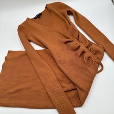 Jealous Tomato Women's S Cinnamon Brown Stretch Ribbed Midi Sweater Dress picture