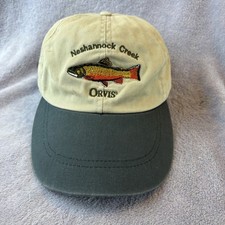 Orvis Neshannock Creek Fishing Baseball Hat Trout Mens OS Beige Vintage Leather picture