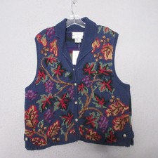 Vintage Talbots Sweater Vest XL Floral Hand Knit  Cottage Core Granny Boho NWT picture