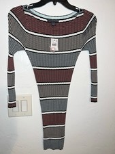 A Pea in the Pod Fine Ribbed Striped Maternity Sweater Top - Earth Tone picture