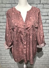 Notations, XL, Dusty Pink Collared/ Buttons/Roll-Up Sleeve Blouse Top, Workwear picture