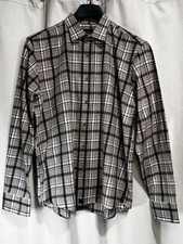 UNTUCKit Men's L Plaid Long Sleeve Button-Front Cotton Shirt Beige Gray Blue  picture
