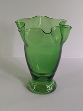 VTG Blenko Glass Green Crimped Rose Pinch Top  1950's  Art Glass Vase picture