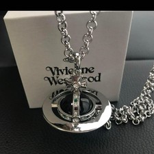 【In Box/Pouch】Vivienne Westwood Small ORB Necklace Black Silver Top 4.5cm picture