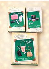 Lot 3 Hallmark Barbie Miniature Ornament Sets 2003-2005 Shoes Bags Road Trip picture