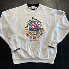 VTG Norsk Hostfest Crewneck Sweatshirt Large Grey Scandinavian Festival Minot ND picture