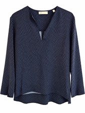 Vince 100% Silk Blouse Size 6 Navy Geometric Print Long Sleeve Split Neck picture