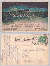 Titanic Sinking Ship SAVE O SAVE 1913 Sunday School Postcard Madelia MN 1917 picture