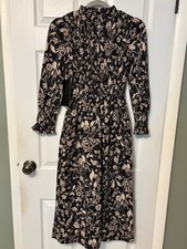 NWT Hyacinth House Black & Tan Floral Smocked Susanne Midi Dress XS Sold Out picture