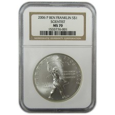 2006 P Franklin Tercentenary Scientist Silver $1 MS 70 NGC SKU:CP1655 picture