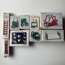 Sylvanian Families Vintage Green Furniture Lot Swing Bed Clock Collectible 15+ picture