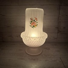 VTG Frosted Satin Glass Boudoir Fairy Lamp Floral Rose Hobnail Base Cottagecore picture