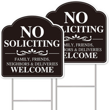 No Soliciting Sign for House, No Soliciting Yard Sign, 2-Pack 12