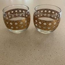 Vintage Culver Cannella roly-poly cocktail glass-22kt gold cane/lattice design picture