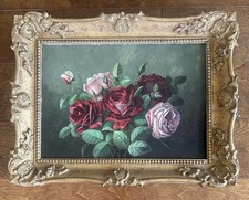 Antique Oil Painting. Roses. Signed CH. Bennett. England. Early 1900s. 14x18” picture
