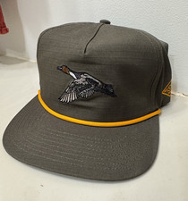 Duck Camp Gray Cotton Ball Cap Hat w/ Flying Duck Patch, Yellow Trim, Adjustable picture