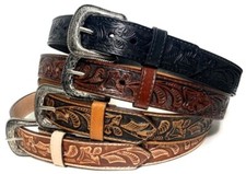 EMBOSSED WESTERN LEATHER BELT COWBOY RODEO CASUAL LEATHER BELT FLORAL EMBOSSED picture