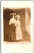 RPPC Two Women Portrait Big Hats Edwardian Era Studio Photo Postcard 1900s picture