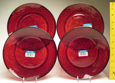 VTG 4  Arcoroc France Cristal d' Arques-Durand Ruby Red Glass Salad Plates 8