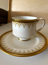 Paragon Athena Bone China Tea Cup & Saucer Set White w/ Gold Trim England picture