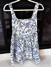 H&M Women's S White/Blue Shell Sea Life A-Line Knee Dress Square Neck Zip picture
