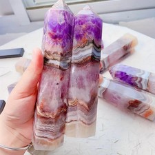 2Pcs Amethyst Agate Crystal Tower Reiki Healing Gemstone Obelisk Home Decor Gift picture