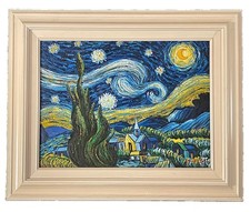 VINTAGE MID CENTURY MODERN ABSTRACT IMPRESSIONIST STARRY NIGHT HOMAGE OIL PAINT picture