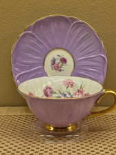 Shelley China: 'Carnation' Cup & Saucer - Footed Cup and Gold Trim picture