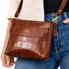 Fossil Timeless leather everyday crossbody with a vintage-inspired croc texture picture