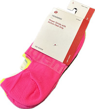 Lululemon Power Stride No Show Sock 3 Pack Active Grip Neon Pink Orange Size L picture