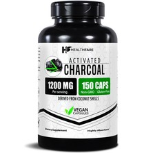 HealthFare Activated Charcoal 1200mg 150 Vegan Capsules Highly Absorbent picture