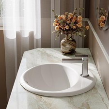HOROW 22x19Inch White Ceramic Drop-in Bathroom Sink Oval Vanity Top Vessel Basin picture