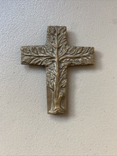Vintage German TREE OF LIFE Bronze Wall Cross 4” x 3.5” wide picture