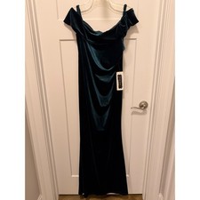 Blush Mark Emerald Green Velvet Off Shoulder Maxi Dress 0X NWT Formal Gown picture